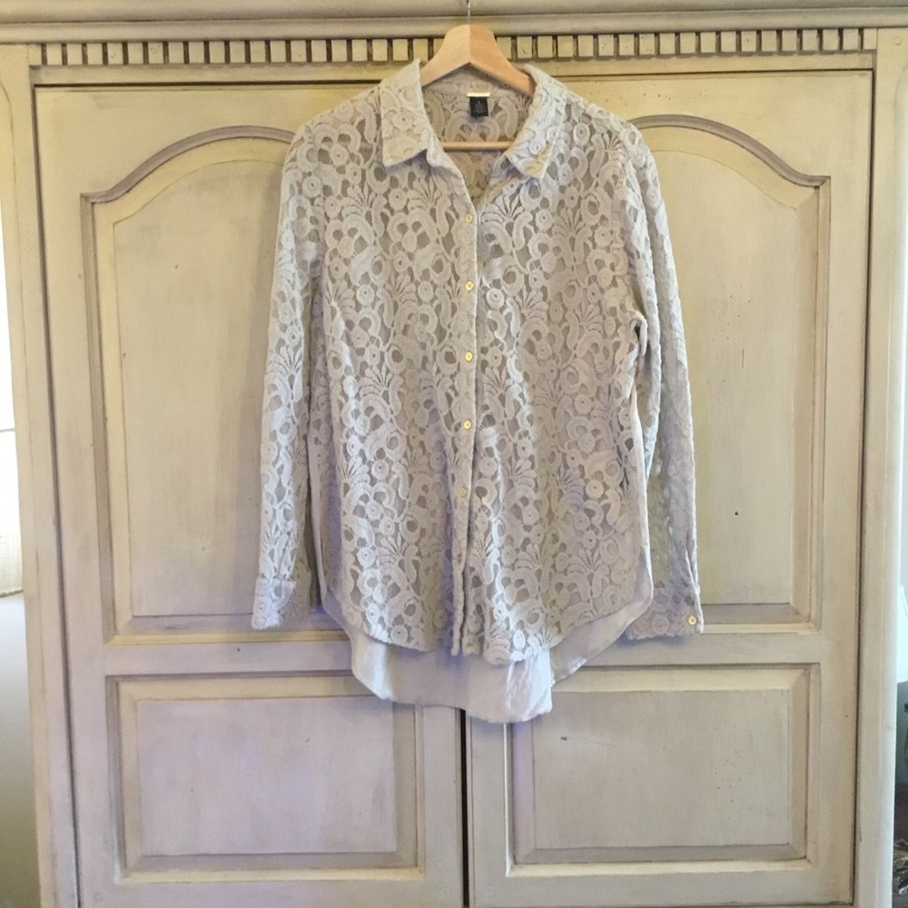 Chico's Black Label Lace Button-Up Blouse - Cream Size M
